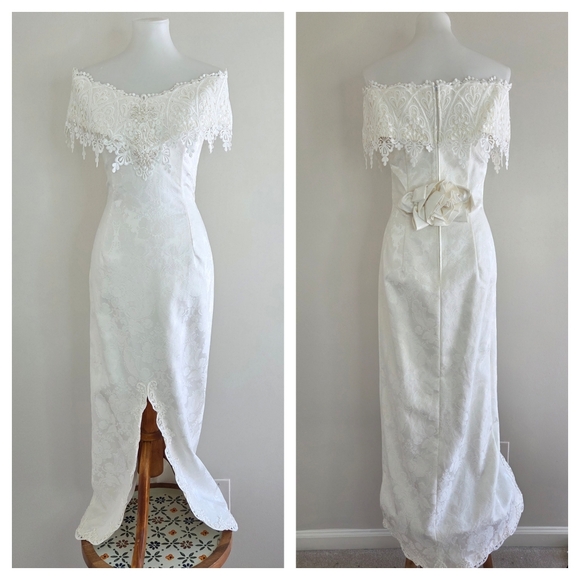 Jessica McClintock Vintage Lace Jacquard Brocade Wedding Dress Bridal Medium - Picture 2 of 13